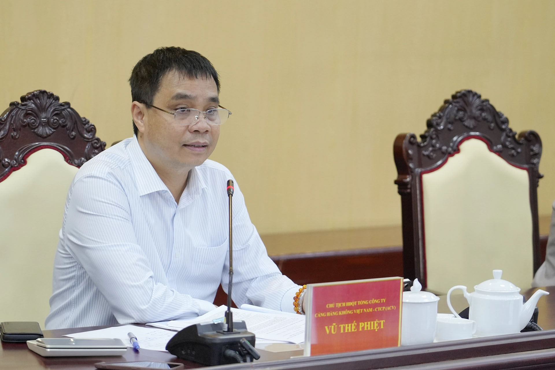 Ông Vũ Thế Phiệt - Chủ tịch Hội đồng quản trị ACV phát biểu tại buổi làm việc.